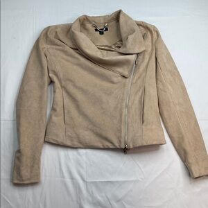 H by Halston | Faux Suede Asymmetrical Moto Jacket tan size 0 leather